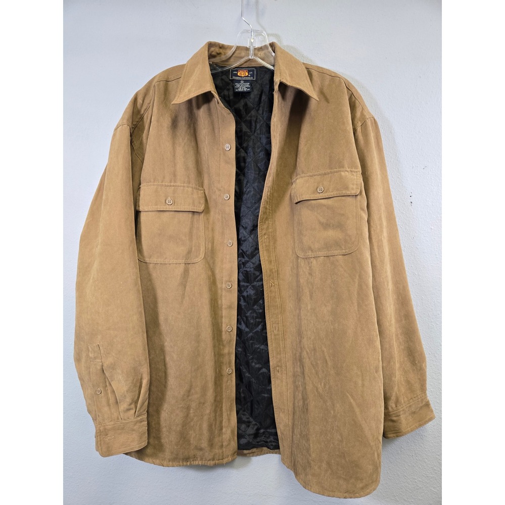 Route 66 Faux Suede Quilted Lined Workwear Shirt Jacket Tan Medium
